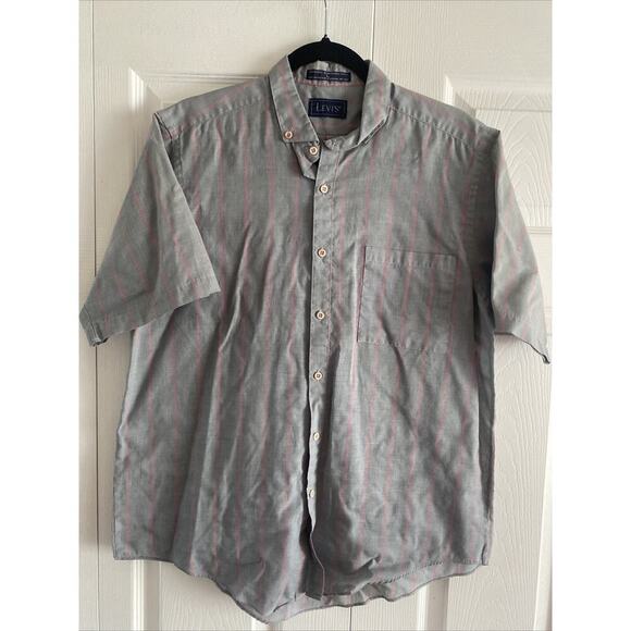 Vintage Levis Mens Large WPL 423 Gray Chambray Button‎ Down Pink Stripe - Picture 1 of 7